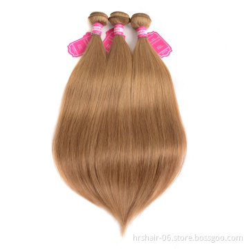 Color 27 Honey Blonde Brazilian Straight Hair 100% Human Hair Bundles  10-26 inch remy hair weft